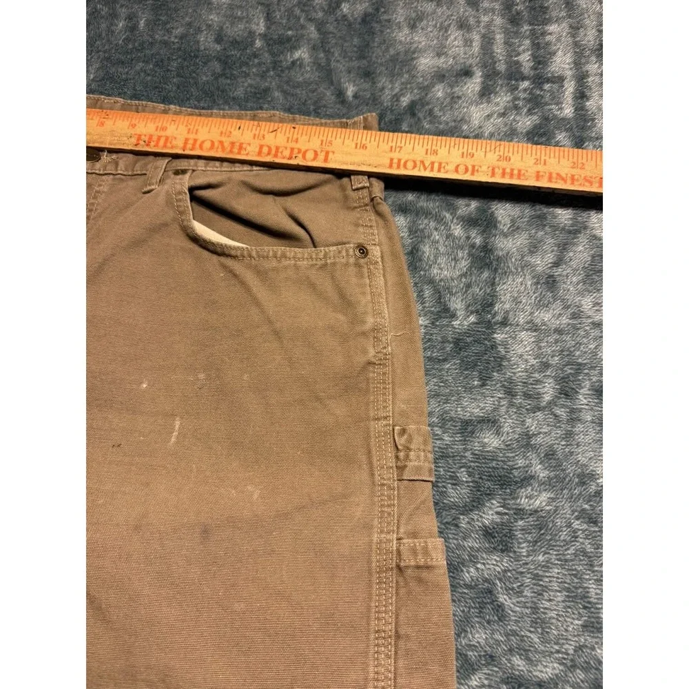Carhartt Carpenter Work Pants Mens 35x31 Brown Canvas Stained Painter Utility
